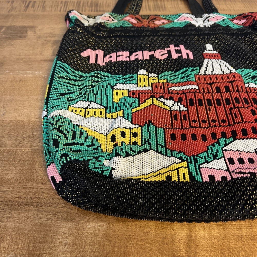 Vintage Nazareth Souvenir Rainbow Beaded Large Tote Bag Jerusalem - Picture 12 of 16